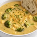 Easy one-pot broccoli cheddar soup, creamy and cheesy, inspired by Panera’s classic recipe