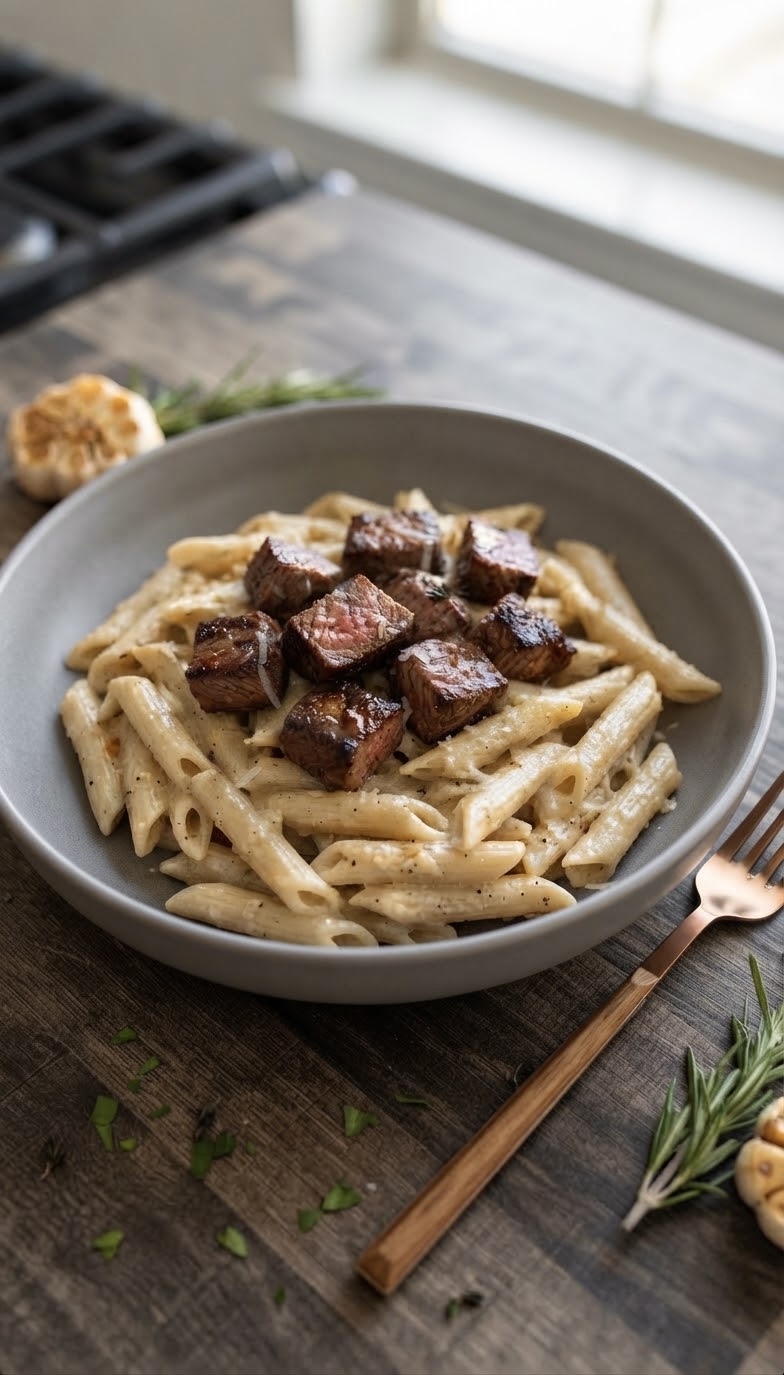 Garlic Butter Steak Bites Pasta